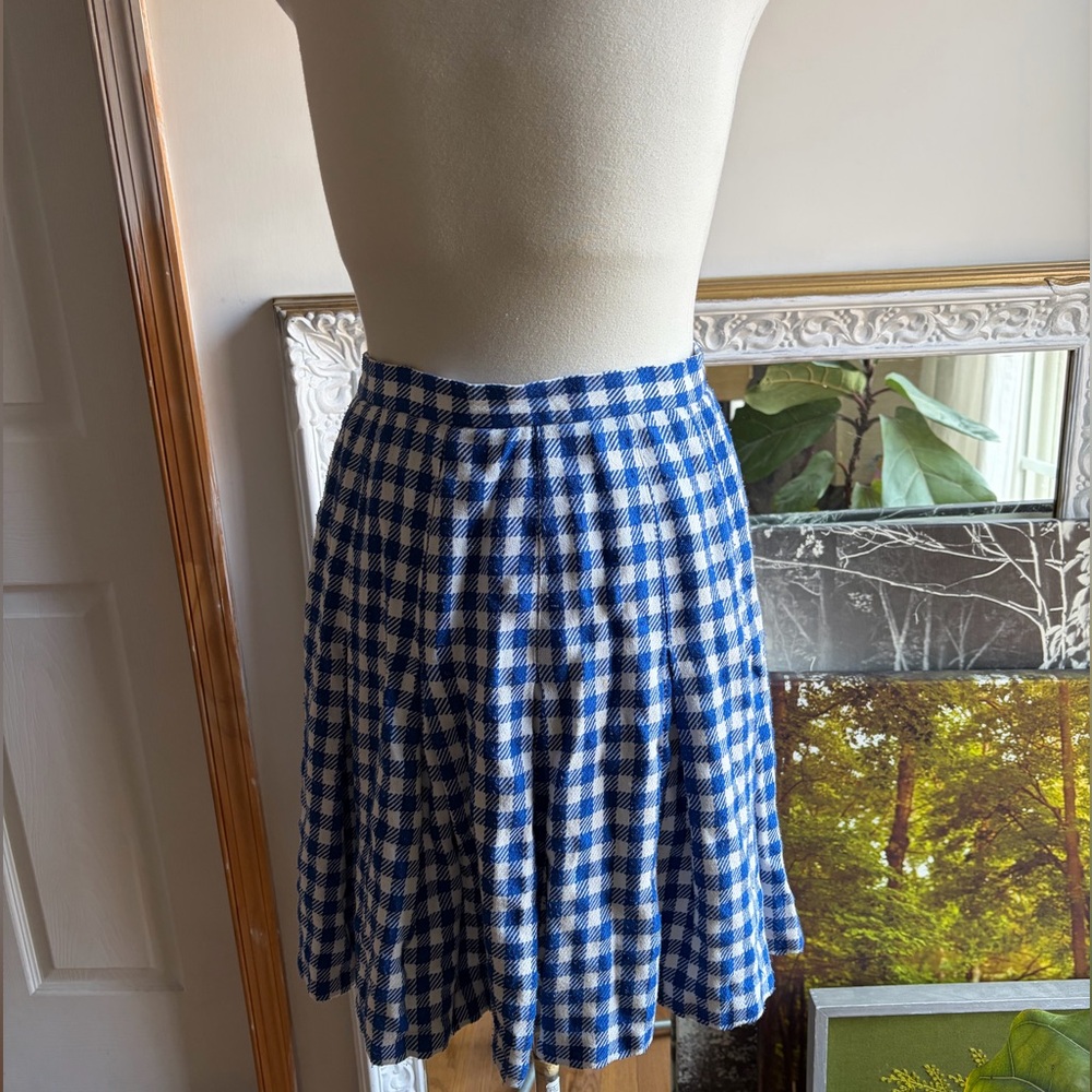 Vintage 1950s Blue Gingham Pleated Cheerleading Skirt Sz Small USA Classic